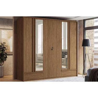 Imagem de Guarda Roupa Casal 6 Portas e 5 Gavetas c/ Espelho Democrata Jatoba - Santos Andirá