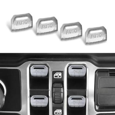Imagem de Dogary Capa de botão de interruptor de janela Jeep Wrangler de 4 peças, capas de botão de janela de liga de alumínio, compatível com Jeep Wrangler JL e Gladiator JT 2018-2024 (prata)