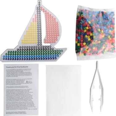 Imagem de DGZZI Kit de artesanato DIY com contas de plástico transparente de 5 mm, formato de veleiro, inclui cartões padrão, pinças, papel de engomar, 1000 contas, chaveiros, decoração de mesa para treinamento