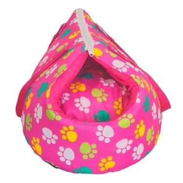 Imagem de Bolsa Pet 2 em 1 Impermeável, Cama Iglu para Animais, Microfibra e Gorgurinho, 41x43x33cm, Suporta até 10kg (Pink)