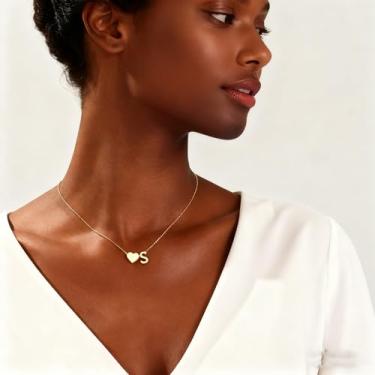 Imagem de Colar de coração banhado a ouro 18K com inicial A-Z, colares delicados de coração, pequenos colares de inicial, presentes de aniversário para mulheres, joias, Small, Metal, Sem Pedra Preciosa