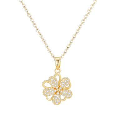 Imagem de Zoesky Colar de girassol banhado a ouro 18K para mulheres, presentes de girassol para mãe, pingente de girassol giratório com zircônia cúbica 5A, presentes de aniversário para mãe, esposa, namorada