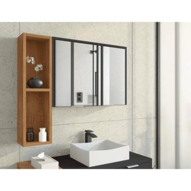 Imagem de Espelheira P Banheiro Sardenha C/Nicho Preto Fosco Naturalle