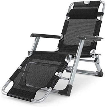 Imagem de Espreguiçadeira de jardim, espreguiçadeira, dobrável, cama de solteiro com gravidade zero, poltrona respirável para pátio, pátio, praia, moldura de metal, cama de acampamento (cor cinza), preta