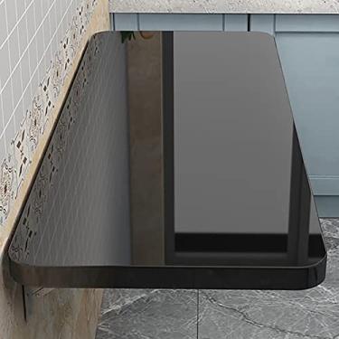 Imagem de Mesa dobrável montada na parede, mesa dobrável de madeira, mesa dobrável para lavanderia, mesa flutuante para pequenos espaços, mesa de cozinha suspensa na parede para casa, escritório, bar, sala de