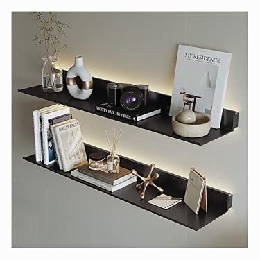 Imagem de Prateleiras de parede de liga de alumínio, luz LED iluminada embutida e transformador de parede criativa para pendurar na parede, tábua de metal simples, suporte de carga forte, fácil de instalar (cor