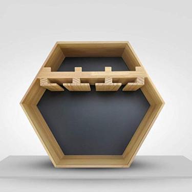 Imagem de Prateleira de madeira criativa para pendurar na parede prateleira de vinho suporte de exibição de parede suporte de vinho retrô restaurante sala de estar decoração