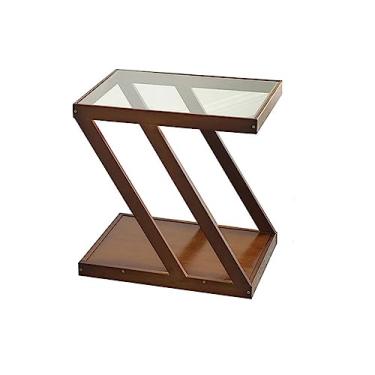 Imagem de ZABEES Mesa de canto de madeira para casa, móveis, mesas laterais de camada dupla, sala de estar, estilo simples para sofá, quarto, sala de estar, escritório