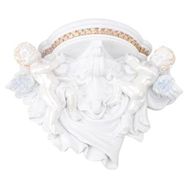 Imagem de Luocute Prateleira de Parede de Anjo de Resina, Rack de Decoração Bonito Europeu Requintado Com Design Elegante para Quarto Sala de Estar Cozinha (ouro branco puro)