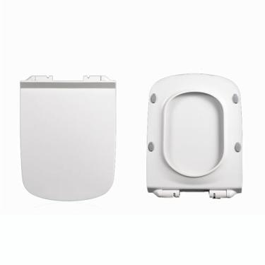 Imagem de Assento sanitário de fechamento suave, assento de vaso sanitário, quadrado com dobradiça de liberação rápida, dobradiças ajustáveis, assentos de vaso sanitário brancos, 04K