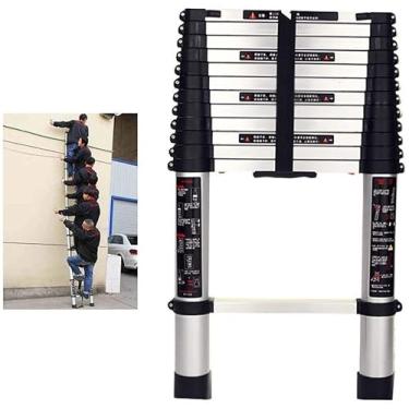 Imagem de OKUOKA Escada de extensão telescópica resistente com retração de um botão e capacidade de 200 kg, escada telescópica multiuso para uso externo (tamanho: 1,4 m/4,5 pés)
