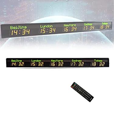 Imagem de Relógio de parede de LED vermelho com 5 horas da cidade, horário mundial, para uso interno, várias cores, para escritório/casa/sala de estar/escola