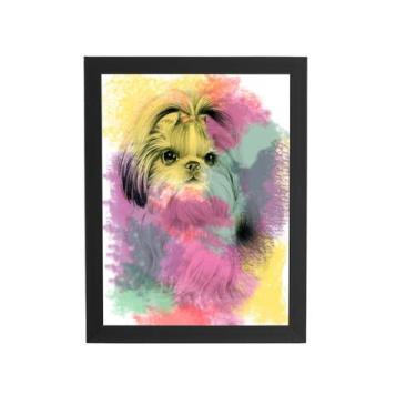 Imagem de Quadro Cachorro Shih Tzu Fêmea Aquarela Moldura 20X30Cm - Plimshop