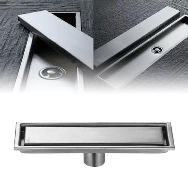 Imagem de Dreno de Chuveiro Linear 27 5 Polegadas com Filtro para Cabelos Saída 3 Tampa Inserção Cerâmica 2-em-1 à Prova Cheiro Aço Inoxidável 304 Escovado Piso Banheiro Drenagem Rápida Retangular