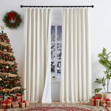 Imagem de Cortinas blecaute plissadas naturais para sala de estar, linho e linho, cortinas de janela escurecimento de 228 cm para quarto, isolamento térmico, cortinas plissadas com ganchos, 2 painéis, 101 x 232