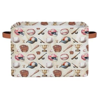 Imagem de Cesta de armazenamento pequena com alças para crianças, caixas amarelas de beisebol, organizador de tecido, organizador de armazenamento para berçário, sala de estar, quarto, prateleiras, roupas