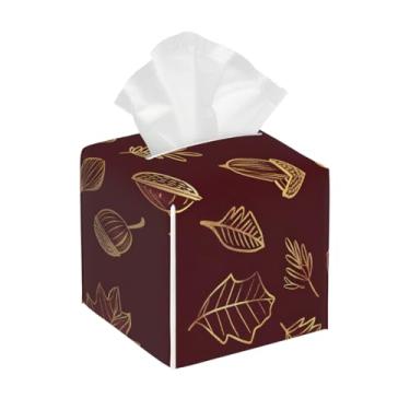 Imagem de Suporte quadrado de couro para caixa de lenços de papel, impermeável, pinho, pinho, vermelho, organizador de papel facial com cinto inferior, estojo de lenços para mesa, banheiro, escritório, mesa