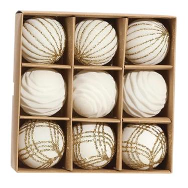 Imagem de Fancyes Conjunto de 9 bolas de Natal de veludo de 6 cm com alças para pendurar, ideais para guirlandas e arranjos natalinos. Acessórios resistentes e, Branco