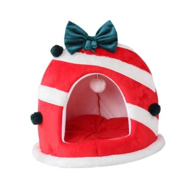 Imagem de Dualoai Cama Natalina para Gatos de Interior, Toca para Animais de Estimação com Almofada Removível E Lavável, Esconderijo Macio E Criativo, Tenda de Natal Pa