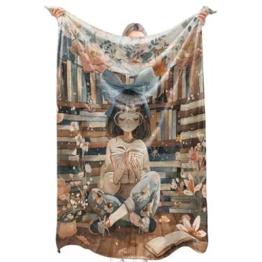 Imagem de zbezbe Linda menina lendo livro flanela cobertor flor arte caprichosa manta cobertor leve fofo felpudo para festa, cadeira, cama, sofá, acampamento, viagem, decoração de casa, presentes mulheres