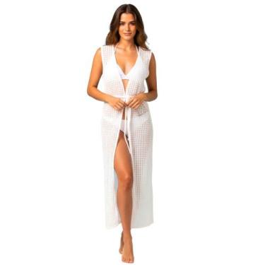 Imagem de Saída de Praia Kimono regata aberto feminino tricot rendada - Doces So