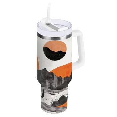 Imagem de xigua Copo vintage Western Cowboy de 1,134 g com tampa e canudo, aço inoxidável de vácuo duplo isolado garrafa de água esportiva suporte para copo de café de viagem à prova de vazamento para bebida