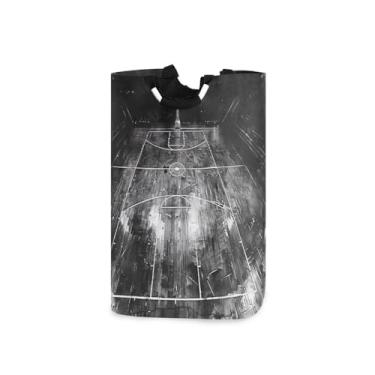 Imagem de ATTX Cesta de lavanderia para quadra de basquete com alças acolchoadas – cesto de roupas dobrável à prova d'água para banheiro, quarto, dormitório, cesta organizadora de lavanderia resistente (281)