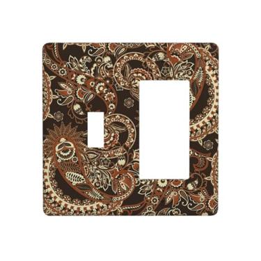 Imagem de Capas de tomada marrom estampa floral Boho 1 botão 1 interruptor de luz combo interruptor de luz placa decorativa placa de parede elétrica para sala de estar decoração de casa