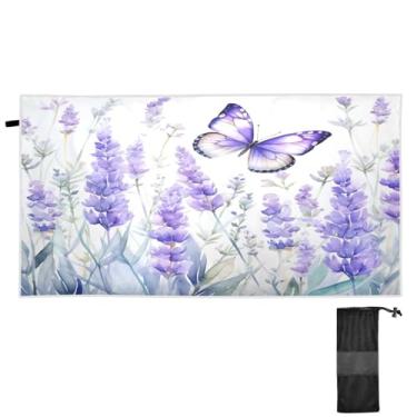 Imagem de ATTX Linda toalha de praia lavanda 79 x 180 cm - Cobertor de microfibra leve de secagem rápida e resistente à areia para piscina, ioga, academia e viagens | Esportes de banho de natação multiuso #180