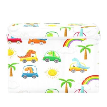 Imagem de SEHANY Cestas de armazenamento engraçadas de dinossauro com tampas, organizador de caixa de armazenamento dobrável, caixas de armazenamento de armário de tecido para roupas cobertor de escritório