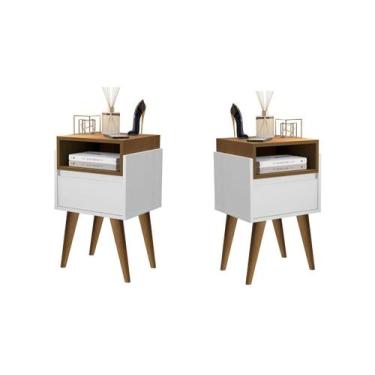 Imagem de Kit 2 Mesas de Cabeceira Pés Palito 1 gaveta Evora Cores - MJM Casa do