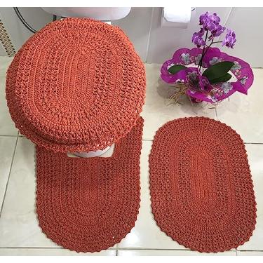 Imagem de Tapete De Croche Para Banheiro Colorido 3 Peças (Laranja)