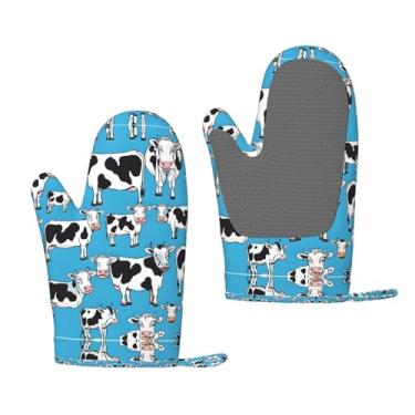 Imagem de Luvas de forno de silicone resistentes ao calor com estampa de vaca - aderências antiderrapantes, grelhar e usar na cozinha (pacote com 2)