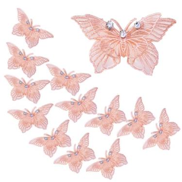 Imagem de FixrWre 12 peças 3D strass renda bordado borboletas apliques, costura artesanato dupla camada organza remendos para vestido de noiva casamento roupas chapéu cortina (laranja)