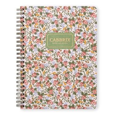 Imagem de Cabbrix Spiral Notebook, 160 Ruled Pages 8.5" x 6.25", Inner Storage Pocket Folders with Customized Sticky Notes, Double-Spiral Binding, Cloth Patterned Special Paper Front & Back Cover (Pansy)