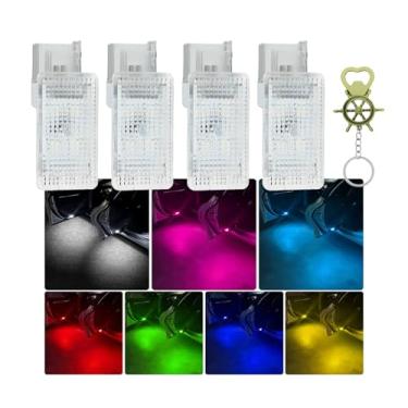 Imagem de HIBEYO 4 peças de luzes LED de boas-vindas de 7 cores para Cadillac (SRX/ATS-L/XTS/XT5/CT5/XT4/XT6/CT6/CTS), modelos Plug-and-Play 2011-2020 + chaveiro abridor de garrafa grátis