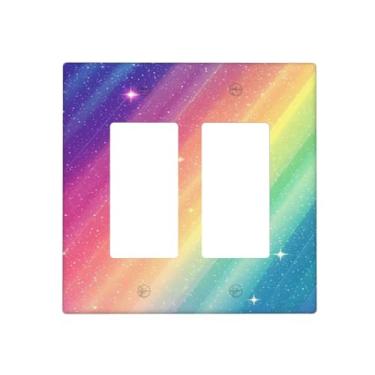 Imagem de WUYOCHA Capas decorativas multicoloridas, arco-íris, 2 gangs, interruptor de luz, placas de parede duplas para tomadas elétricas, capas de placa de interruptor para quarto, cozinha, decoração de casa