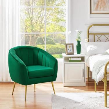 Imagem de Silla de Acento Moderno Barril Tufted Verde Yaheetech