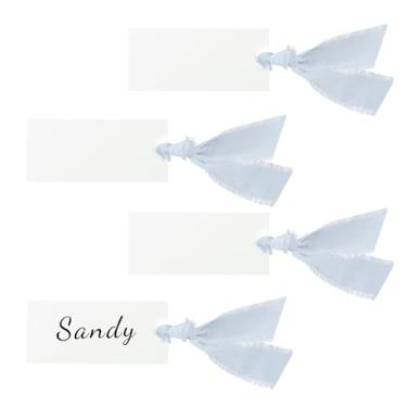 Imagem de 50un Conjunto Cartões de Mesa, 9x4cm com 3 Rolos Fita de 280cm Ideais para Recepções Casamento Festas e Banquetes (Azul)