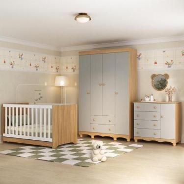 Imagem de Quarto de Bebê Completo com Berço Americano 3 em 1 para Colchão 130x70