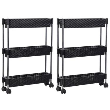 Imagem de Kit 2 Fruteiras Para Cozinha Multifunções Com Rodízios Nattan Preto