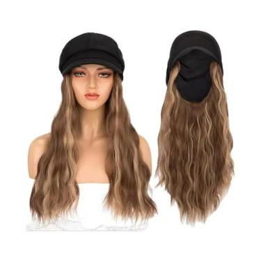 Imagem de Boné Newsboy Preto Com Extensões De Cabelo Bob, Peruca Sintética Cache