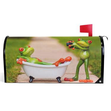 Imagem de TSENQUE Capas decorativas para caixa de correio de vinil magnético envoltório verão desenho animado sapo verde animal moderno decorações caixa de correio tamanho padrão 52,6 x 45,8 cm