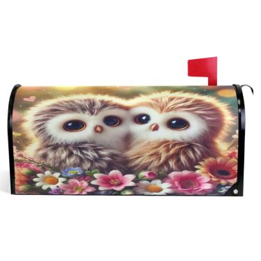 Imagem de TSENQUE Capas decorativas para caixa de correio magnética outono caixa de correio vinil corujas florais modernas decorações de caixa de correio tamanho padrão 52,6 x 45,8 cm