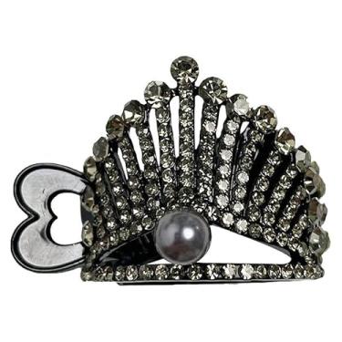 Imagem de 1 peça suporte de rabo de cavalo com coroa de prata, clipe alto para rabo de cavalo para tranças, acessórios de cabelo de casamento