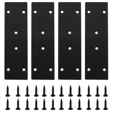 Imagem de ZZHXSM Pacote com 4 suportes planos de ângulo reto placas conectoras de reparo de aço inoxidável, placas de junção de fixação e conserto pretas, para móveis, prateleiras, armários, com parafusos (6,6