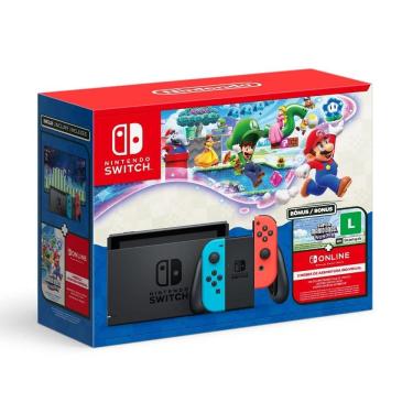 Imagem de Console Nintendo Switch V2 com 1 Controle Joy-Con vermelho e Azul + Super Mario Bros. Wonder + 3 Meses Assinatura, HBDSKABSC