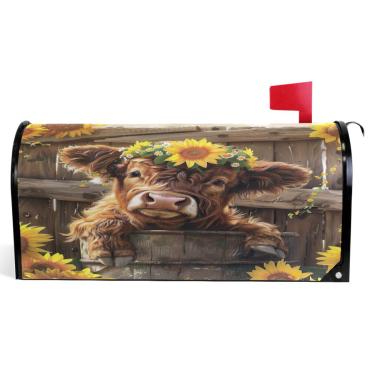 Imagem de TSENQUE Vaca fofa com capas magnéticas decorativas florais para caixa de correio de outono vinil à prova de intempéries decoração de caixa de correio de férias tamanho padrão 52,6 x 45,8 cm