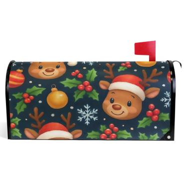 Imagem de TSENQUE Bonitos chapéus de papai noel de rena azul capas de caixa de correio magnéticas decorativas outono caixa de correio envoltório vinil feriado à prova de intempéries decoração de caixa de