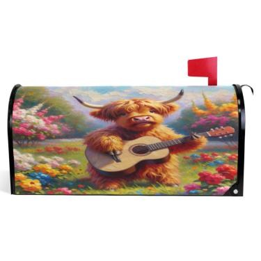 Imagem de TSENQUE Linda capa de caixa de correio floral de vaca Highland outono capa magnética sazonal vinil caixa de correio decorações modernas de caixa de correio tamanho padrão 52,6 x 45,8 cm